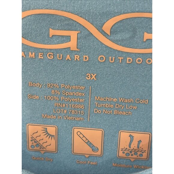 New GameGuard Outdoors Shirt Mens 3XL Blue LS Vented Performance Tee Fishing - Picture 2 of 10